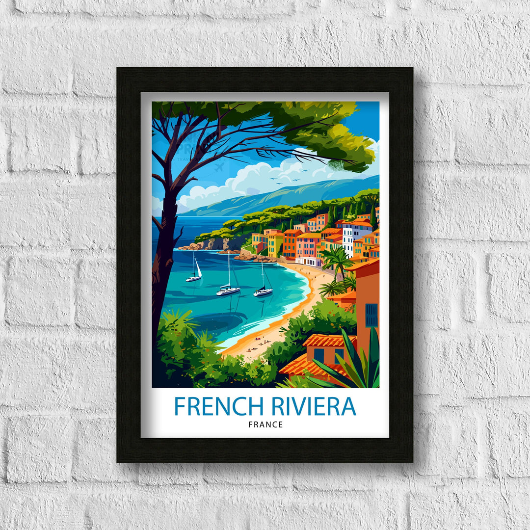 French Riviera Print Côte d'Azur Art Mediterranean Coastline Poster Luxury Seaside Resort Wall Decor Southern France Illustration