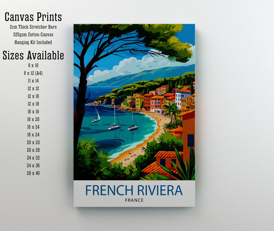 French Riviera Print Côte d'Azur Art Mediterranean Coastline Poster Luxury Seaside Resort Wall Decor Southern France Illustration