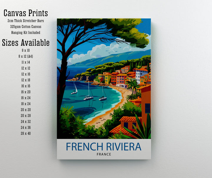 French Riviera Print Côte d'Azur Art Mediterranean Coastline Poster Luxury Seaside Resort Wall Decor Southern France Illustration