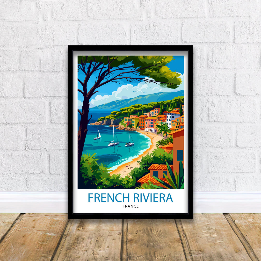 French Riviera Print Côte d'Azur Art Mediterranean Coastline Poster Luxury Seaside Resort Wall Decor Southern France Illustration