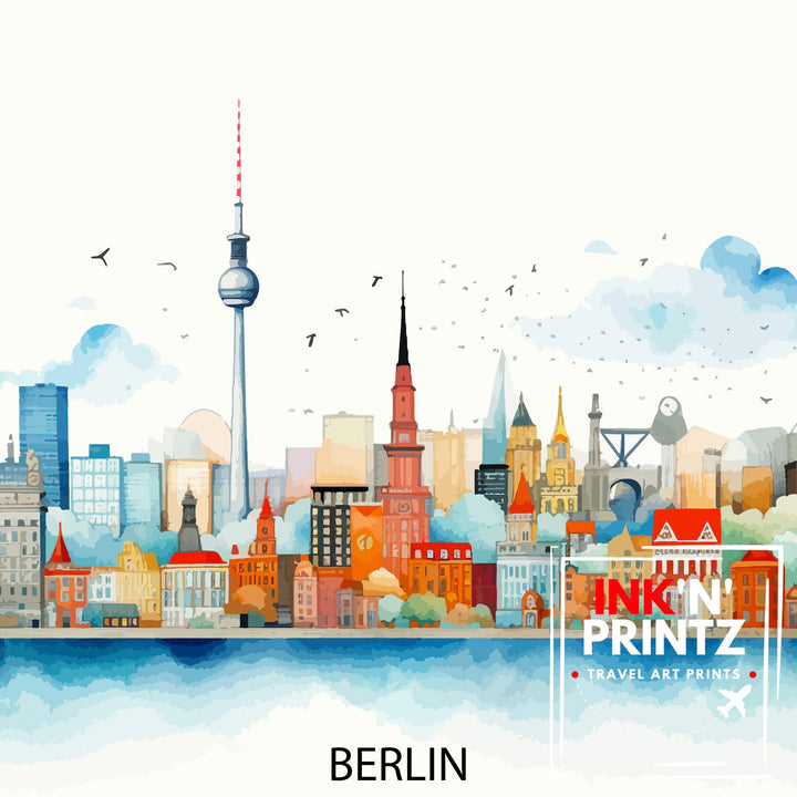 Berlin Germany Skyline Print Cityscape Art Architectural Highlights Poster Urban Skyline Wall Decor Capital City Illustration Contemporary