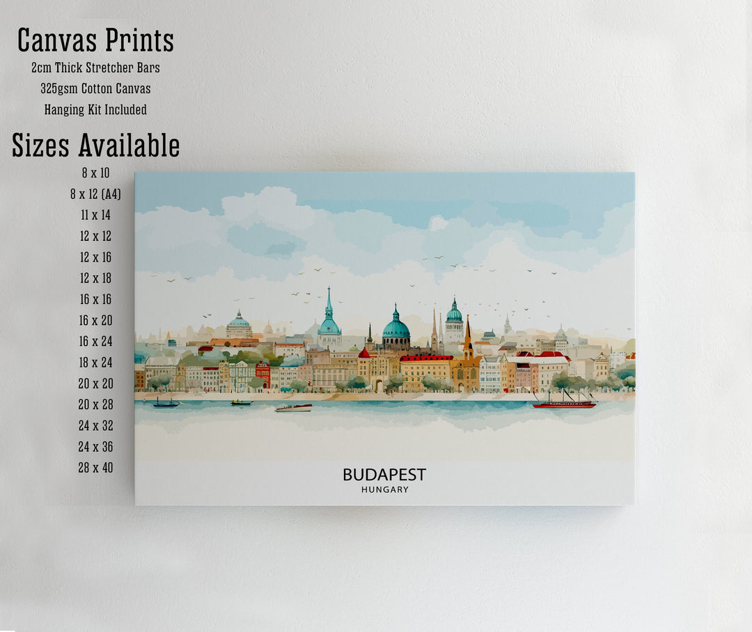 Budapest Hungary Print Danube River Art Historic Cityscape Poster Hungarian Capital Wall Decor Architectural Beauty Illustration Eastern