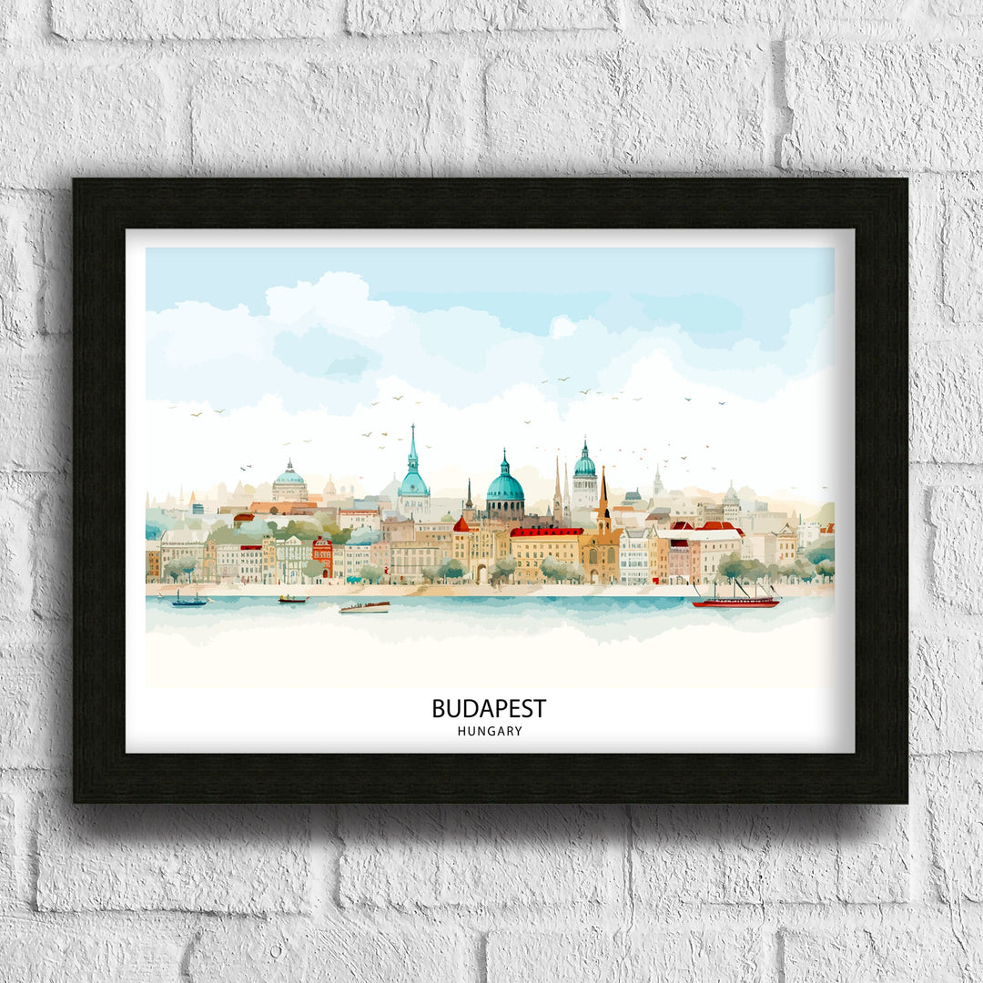 Budapest Hungary Print Danube River Art Historic Cityscape Poster Hungarian Capital Wall Decor Architectural Beauty Illustration Eastern