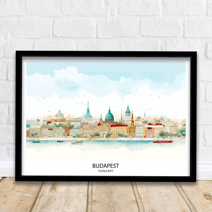 Budapest Hungary Print Danube River Art Historic Cityscape Poster Hungarian Capital Wall Decor Architectural Beauty Illustration Eastern