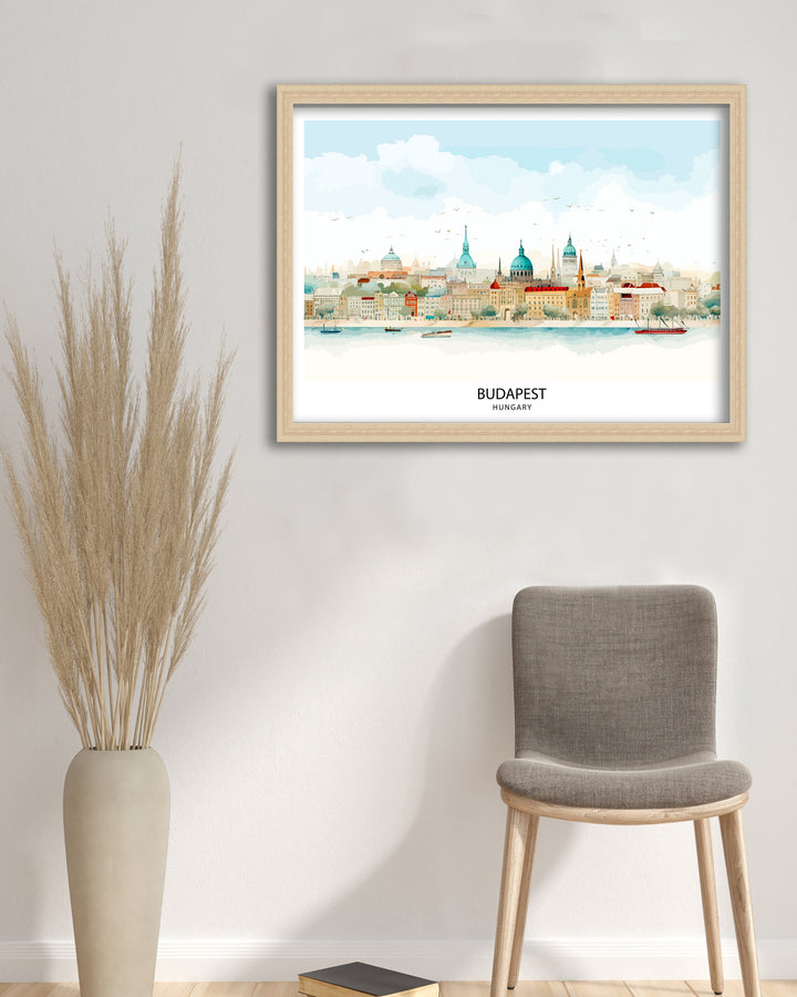 Budapest Hungary Print Danube River Art Historic Cityscape Poster Hungarian Capital Wall Decor Architectural Beauty Illustration Eastern