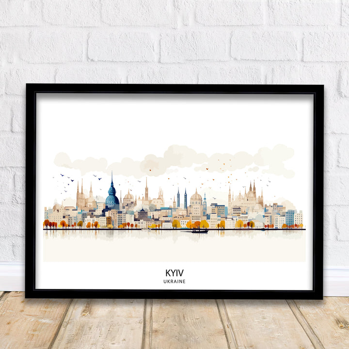 Kyiv Skyline Ukraine Print Cityscape Art Ukrainian Capital Poster Urban Landscape Wall Decor Eastern Europe Illustration