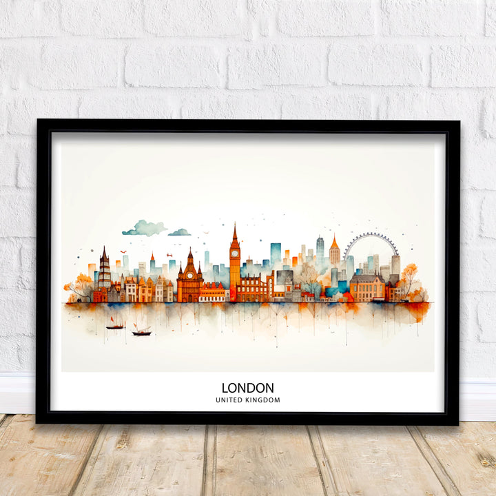 London Skyline Print Iconic Cityscape Art London Landmarks Poster England Capital Wall Decor Thames River View Illustration Urban Metropolis