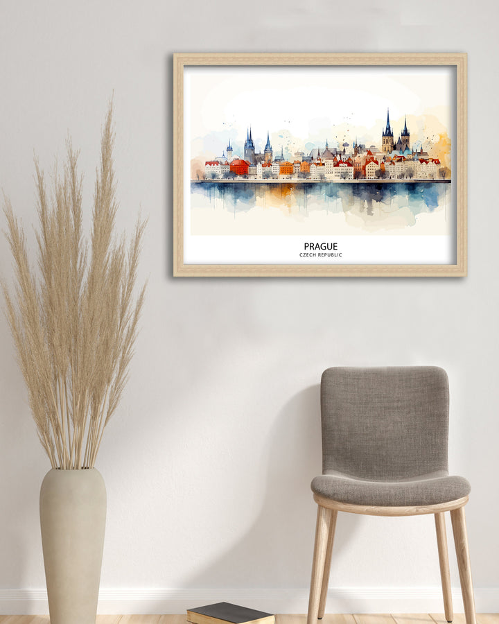 Prague Skyline Czech Republic Print Historic Cityscape Art Charles Bridge Poster Bohemian Capital Wall Decor Gothic Architecture