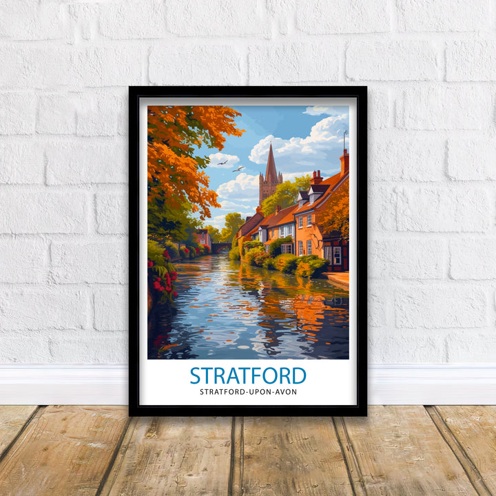 Stratford Travel Poster Stratford Wall Art Shakespeare's Birthplace England Illustration Travel Poster Gift England Home Decor