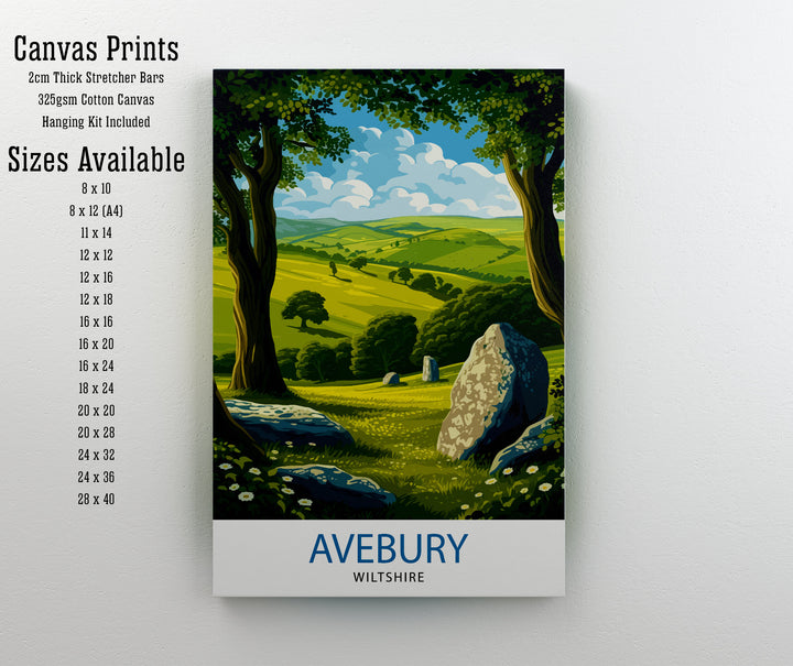 Avebury Wiltshire Poster Ancient Stone Circle Art Neolithic Monument Poster English Heritage Wall Decor Prehistoric Site Illustration UK