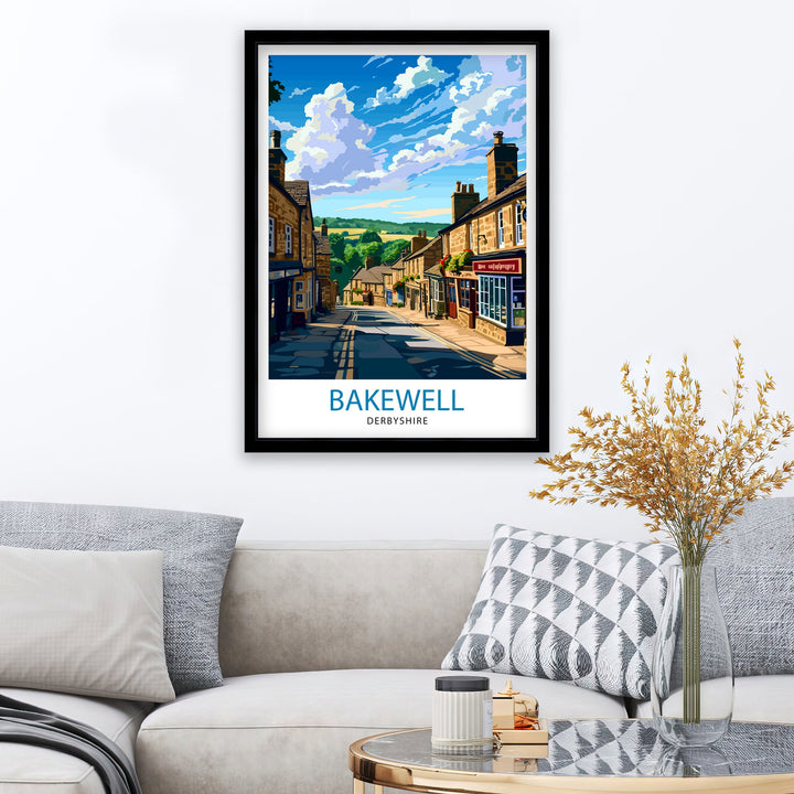 Bakewell England Poster Charming Market Town Art Derbyshire Dales Poster English Countryside Wall Decor Peak District Illustration