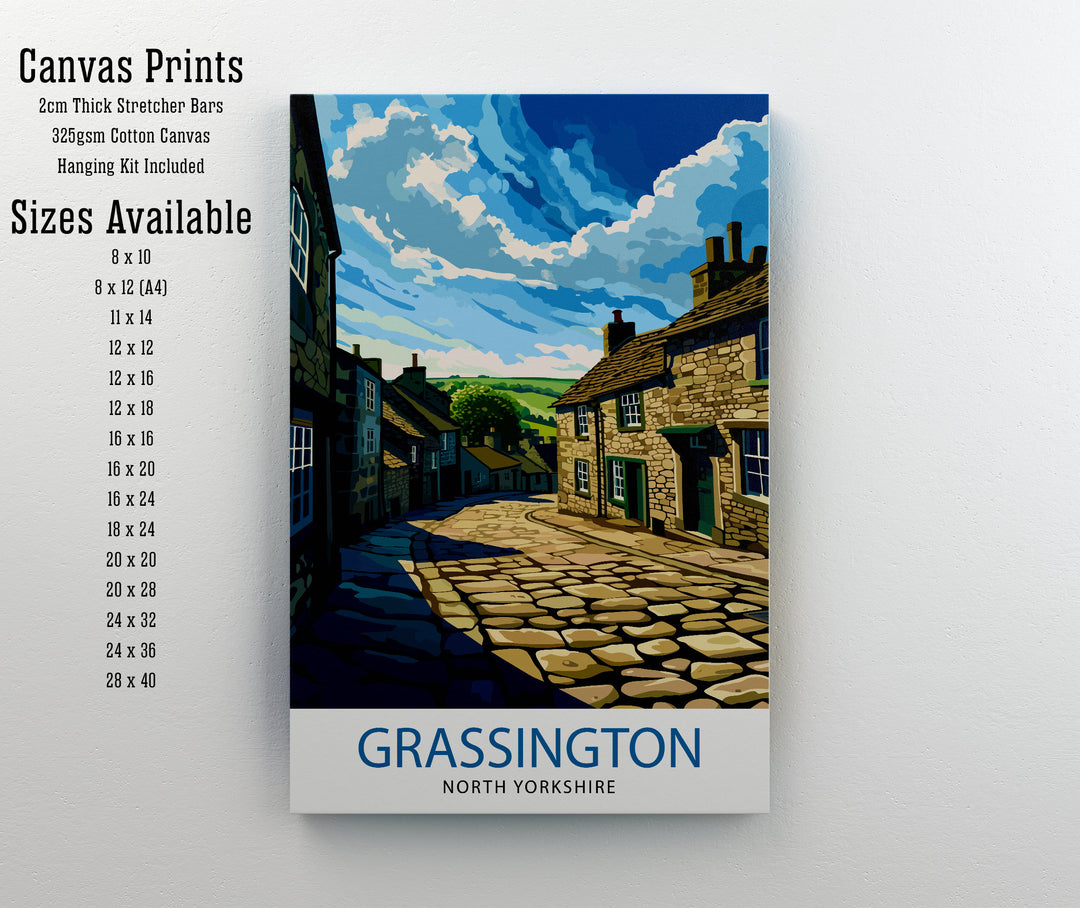 Grassington Yorkshire Poster English Village Art Yorkshire Dales Poster Rural England Wall Decor British Countryside Illustration Charming