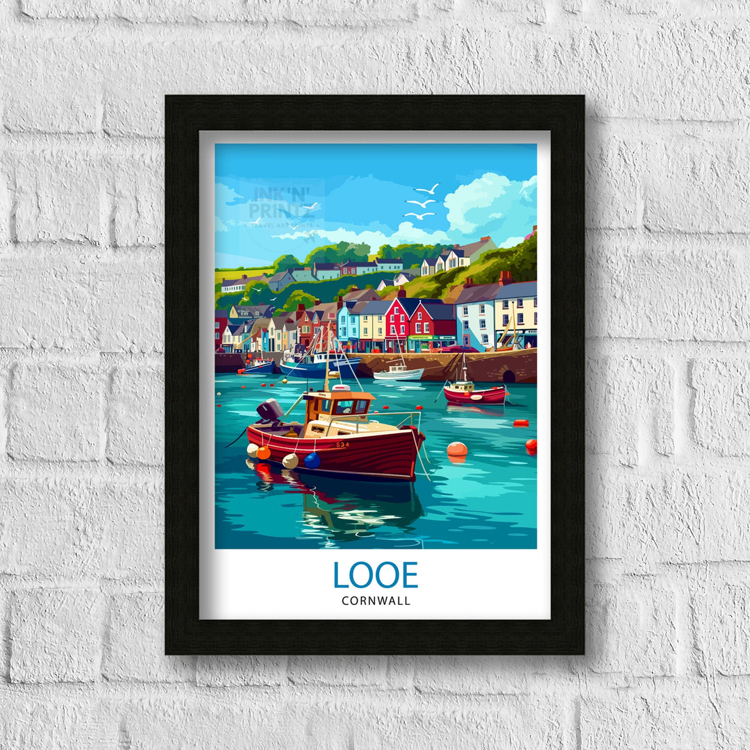 Looe Cornwall Travel Poster Looe Wall Decor Looe Home Living Decor Looe Cornwall Illustration Travel Poster Gift for Looe Cornwall Home Decor