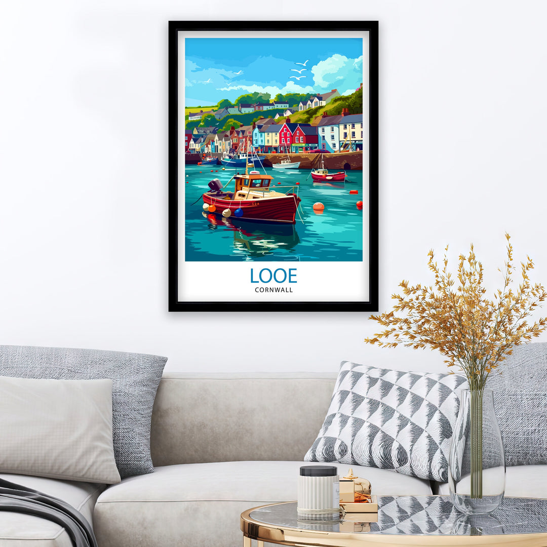 Looe Cornwall Travel Poster Looe Wall Decor Looe Home Living Decor Looe Cornwall Illustration Travel Poster Gift for Looe Cornwall Home Decor