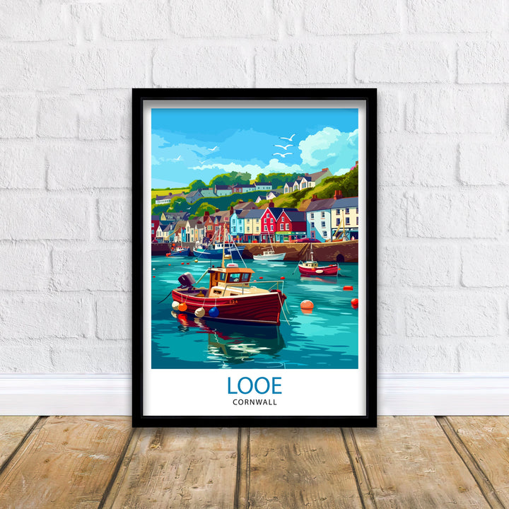 Looe Cornwall Travel Poster Looe Wall Decor Looe Home Living Decor Looe Cornwall Illustration Travel Poster Gift for Looe Cornwall Home Decor