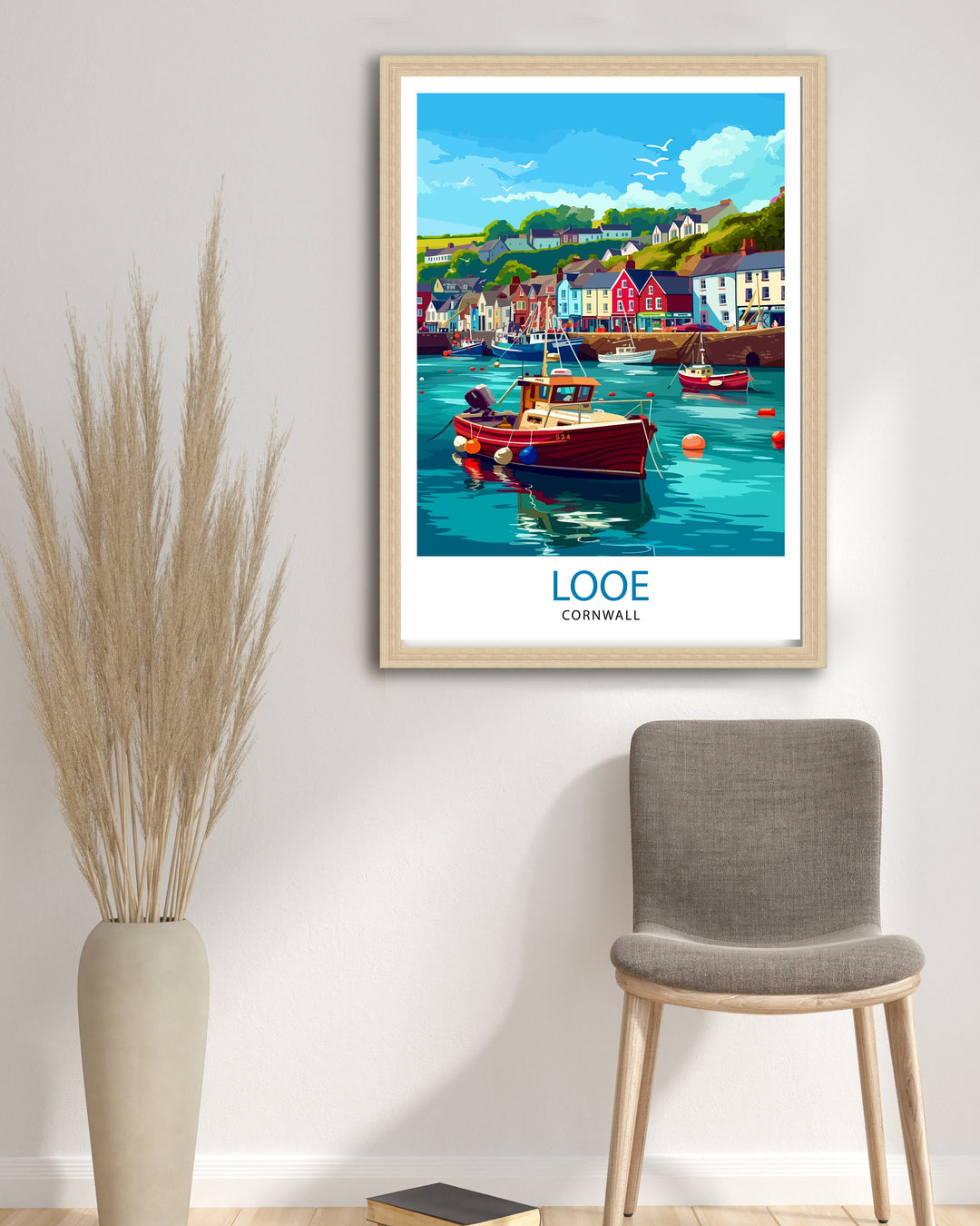 Looe Cornwall Travel Poster Looe Wall Decor Looe Home Living Decor Looe Cornwall Illustration Travel Poster Gift for Looe Cornwall Home Decor