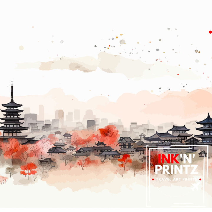 Kyoto Japan Travel Print Japan Wall Decor Kyoto Poster Japan Travel Prints Kyoto Art Print Kyoto Japan Illustration Kyoto Wall Art Japan