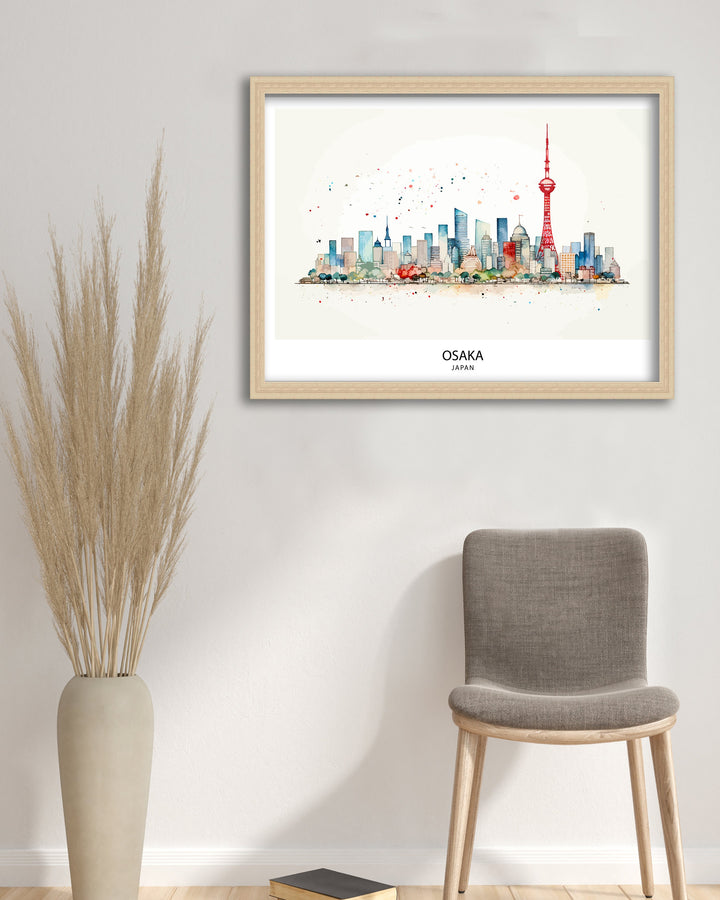 Osaka Japan Travel Print Osaka Wall Decor Osaka Cityscape Poster Japan Travel Prints Osaka Art Print Osaka Illustration Osaka Wall