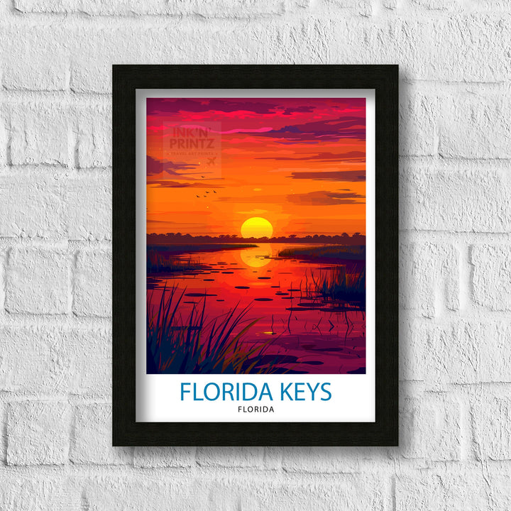 Florida Keys Print Tropical Island Chain Art Key West Poster Florida Archipelago Wall Decor US Coastal Illustration Sunshine State Artwork