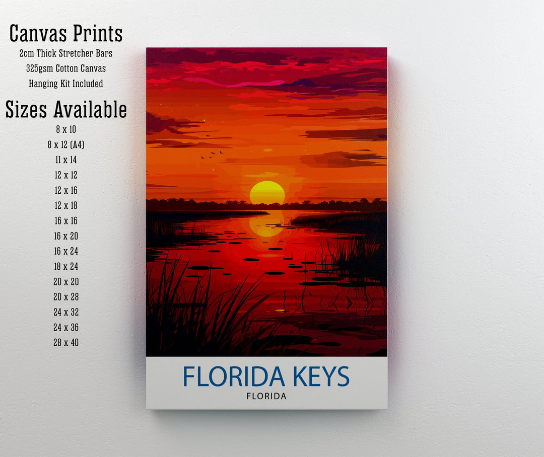 Florida Keys Print Tropical Island Chain Art Key West Poster Florida Archipelago Wall Decor US Coastal Illustration Sunshine State Artwork