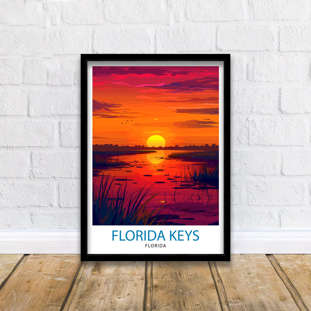 Florida Keys Print Tropical Island Chain Art Key West Poster Florida Archipelago Wall Decor US Coastal Illustration Sunshine State Artwork