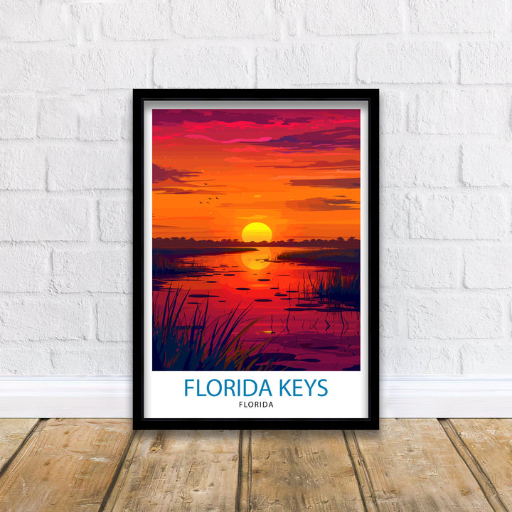 Florida Keys Print Tropical Island Chain Art Key West Poster Florida Archipelago Wall Decor US Coastal Illustration Sunshine State Artwork