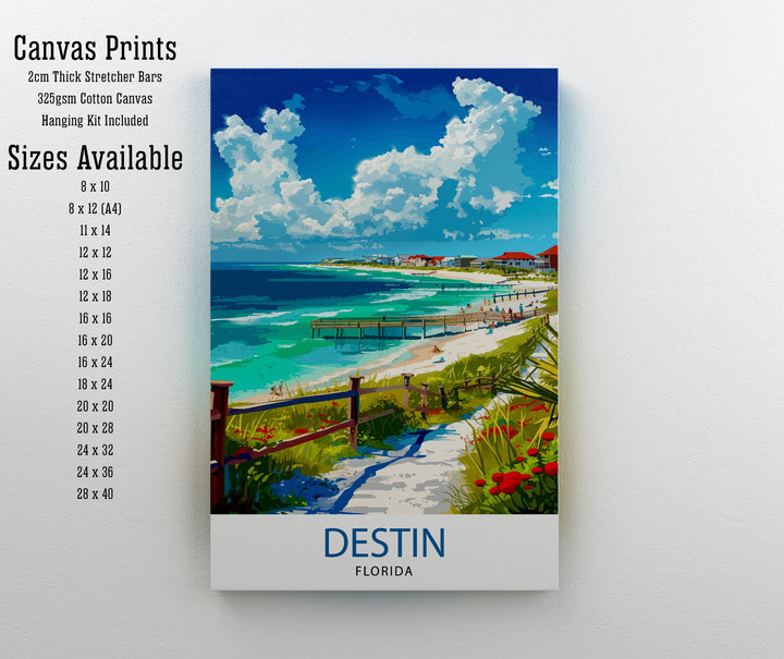 Destin Florida Print Emerald Coast Art White Sand Beach Poster Gulf of Mexico Wall Decor Florida Panhandle Illustration Coastal Town Artwork