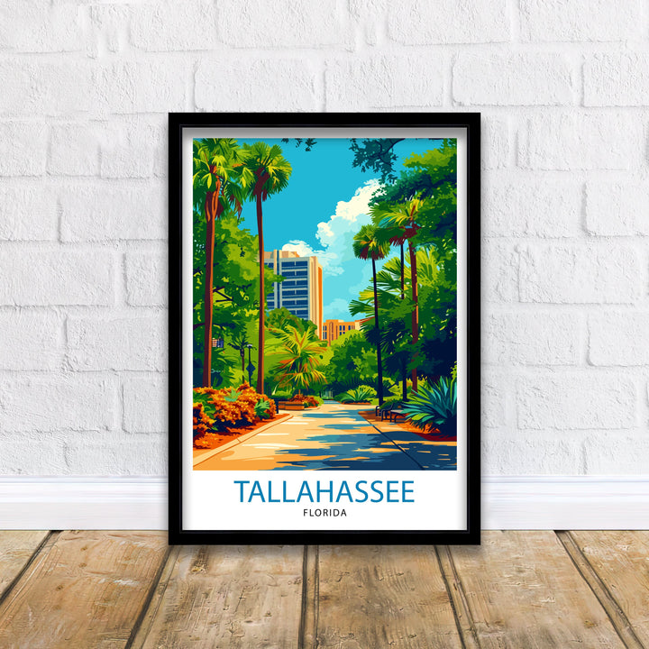 Tallahassee Florida Print State Capital Art Southern City Poster Florida Panhandle Wall Decor Historical Landmarks Illustration