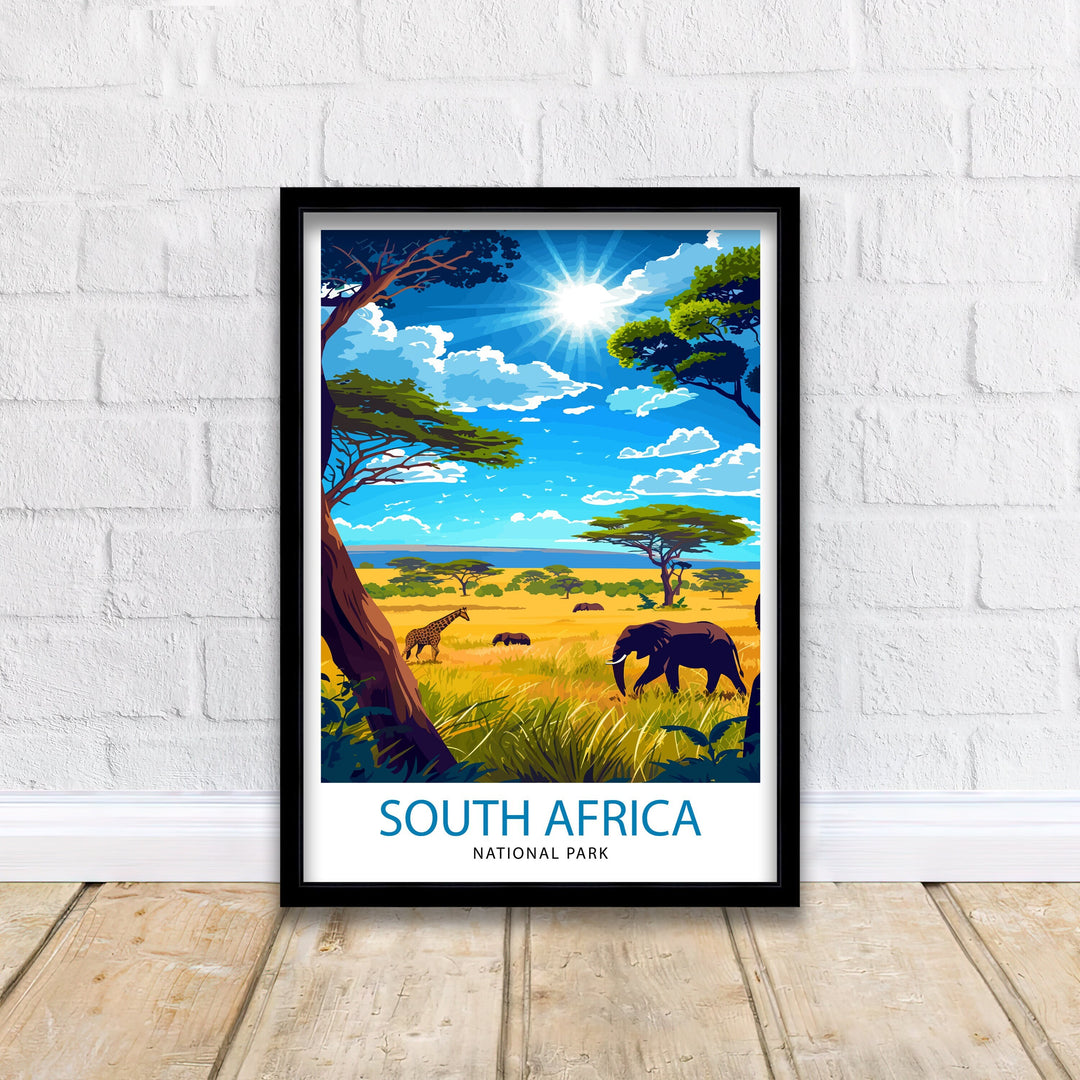 South Africa National Park Print African Wildlife Art Safari Landscape Poster Kruger Park Wall Decor Nature Reserve Illustration