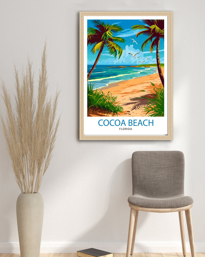 Cocoa Beach Florida Print Surfing Paradise Art Space Coast Poster Florida Beach Wall Decor Atlantic Ocean Illustration Coastal Town Artwork