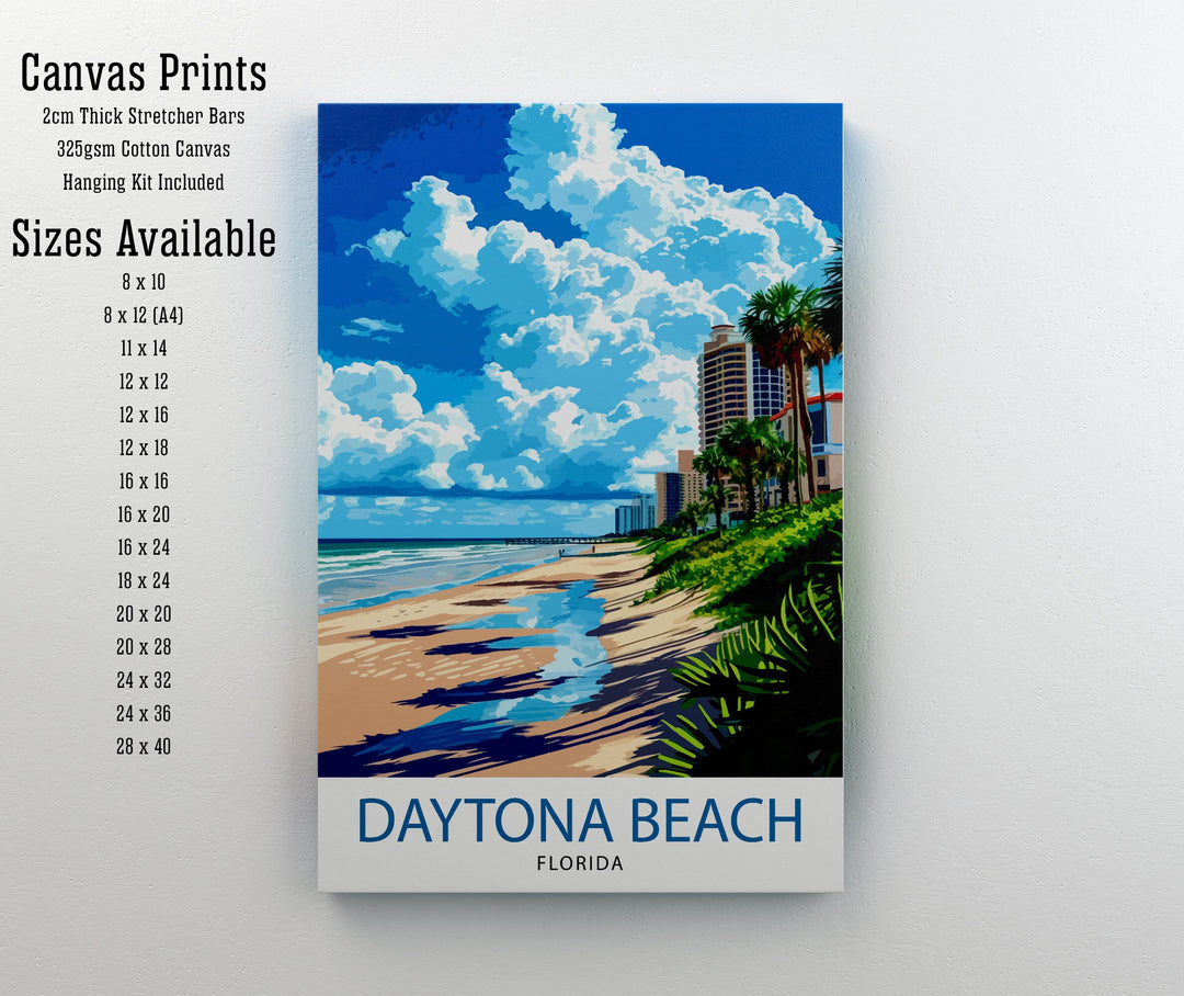 Daytona Beach Florida Print Famous Beach Art Daytona Speedway Poster Florida Coastline Wall Decor Atlantic Ocean Illustration Sunshine