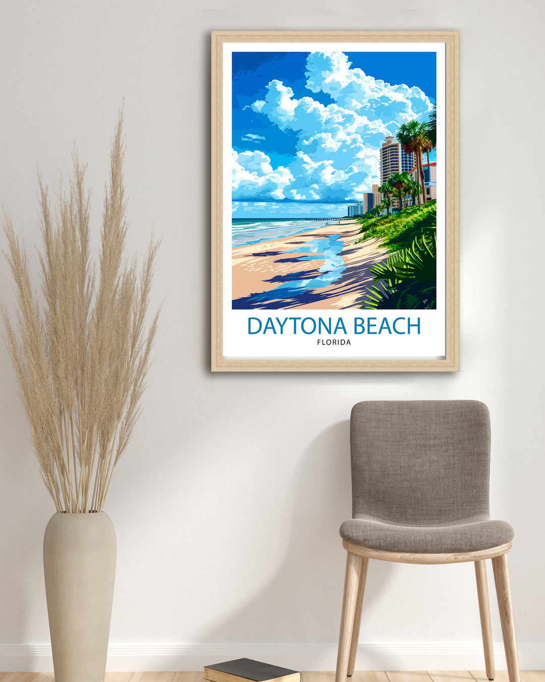 Daytona Beach Florida Print Famous Beach Art Daytona Speedway Poster Florida Coastline Wall Decor Atlantic Ocean Illustration Sunshine