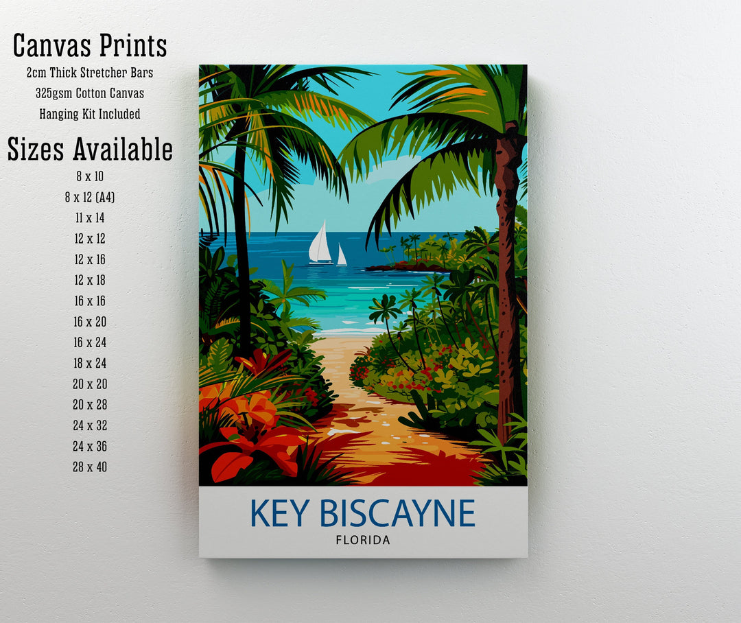 Key Biscayne Florida Print Tropical Island Art Miami Beach Poster Coastal Paradise Wall Decor Florida Keys Illustration Seaside Resort