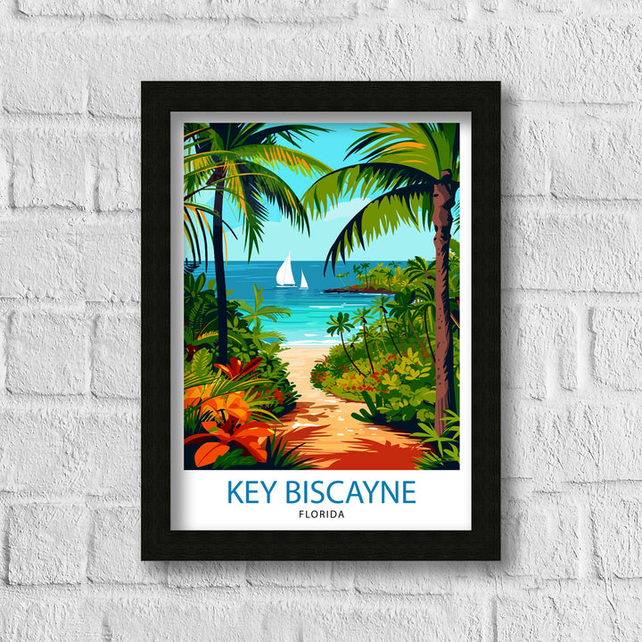 Key Biscayne Florida Print Tropical Island Art Miami Beach Poster Coastal Paradise Wall Decor Florida Keys Illustration Seaside Resort