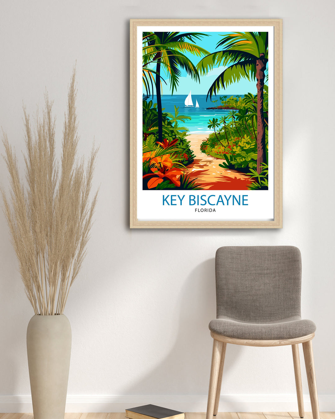 Key Biscayne Florida Print Tropical Island Art Miami Beach Poster Coastal Paradise Wall Decor Florida Keys Illustration Seaside Resort