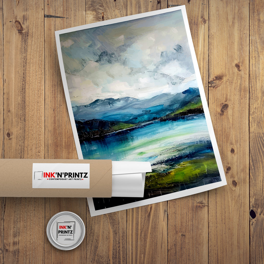 Derwentwater Abstract Art Poster Lake District Impressions Watercolor Lake Scene Cumbrian Lakes Wall Decor English Lake Abstract Vibrant