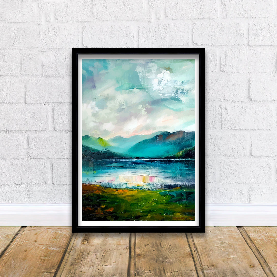 Lake District Abstract Art Poster British Lakescape Essence Cumbrian Hills Watercolor Poster UK Nature Wall Decor Abstract Mountain View