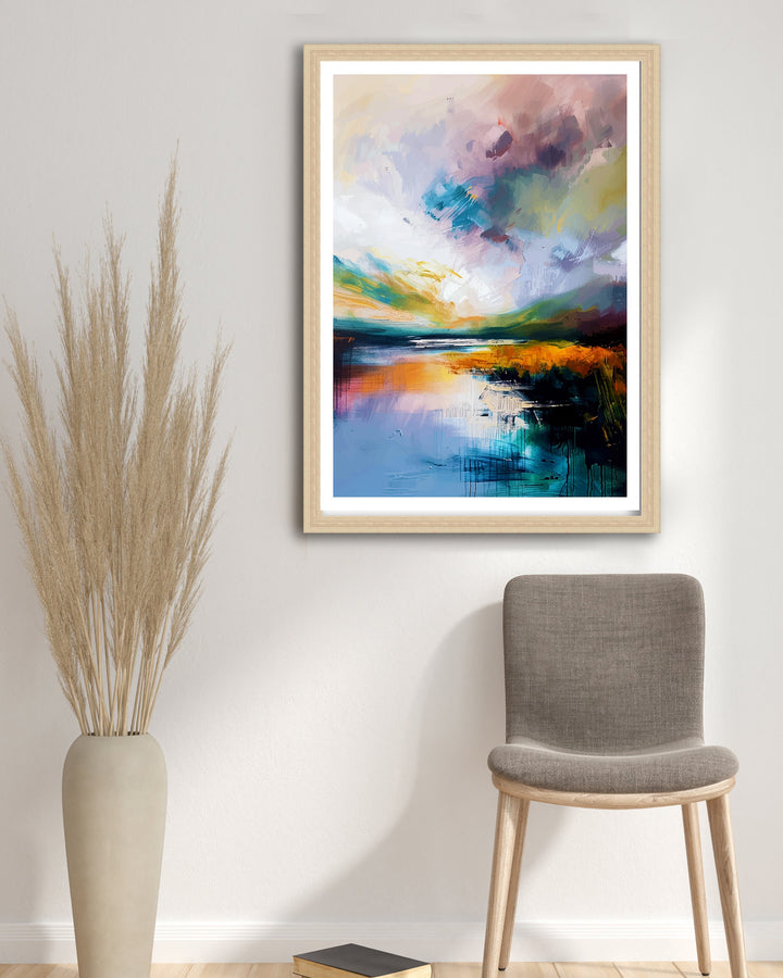 Lake District Abstract Art Poster British Lakescape Essence Cumbrian Hills Watercolor Poster UK Nature Wall Decor Abstract Mountain View