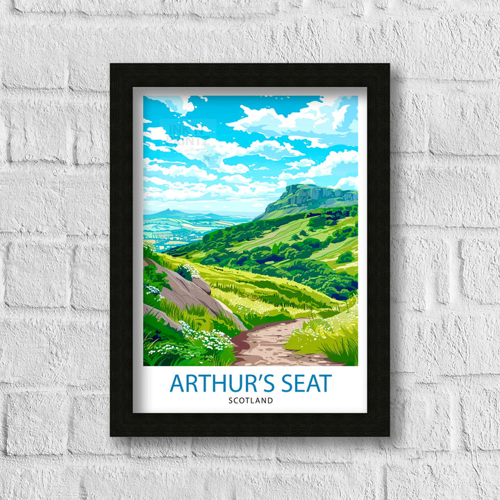 Arthur's Seat Scotland Travel Poster Edinburgh Landmark Art Scottish Highlands Poster Panoramic View Wall Decor Ancient Volcano