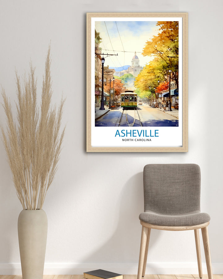 Asheville North Carolina Travel Poster Blue Ridge Mountains Art Southern Charm Print Appalachian Scenery Wall Decor