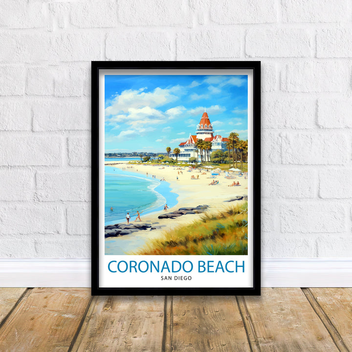 Coronado Beach California Travel Poster Sandy Shores Art Pacific Ocean View Print San Diego Coastline Wall Decor Seaside Escape Illustration