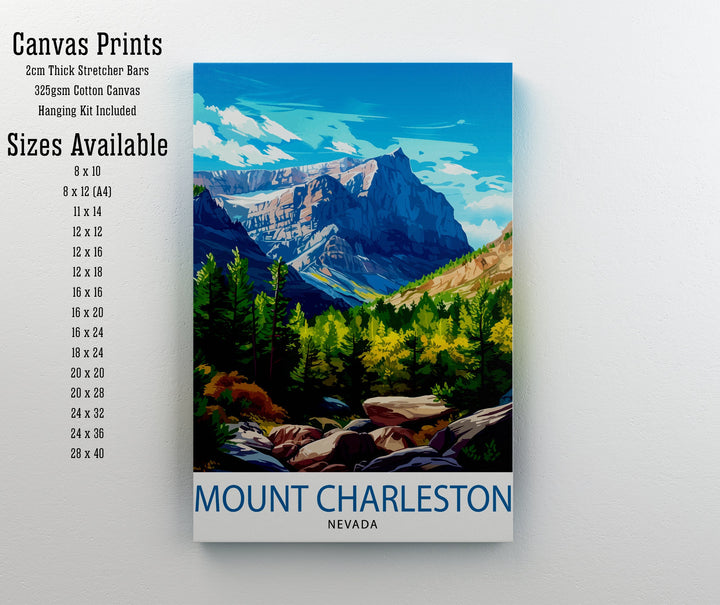 Mount Charleston Nevada Poster Alpine Wilderness Art Spring Mountains Poster Nevada Hiking Wall Decor Forest Retreat Illustration