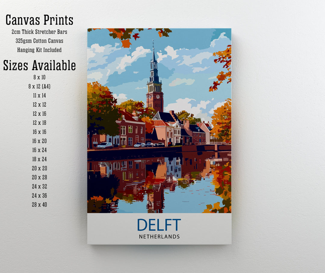 Delft Netherlands Travel Poster Historic City Art Blue Pottery Print Dutch Canal Wall Decor Netherlands Heritage Illustration Classic