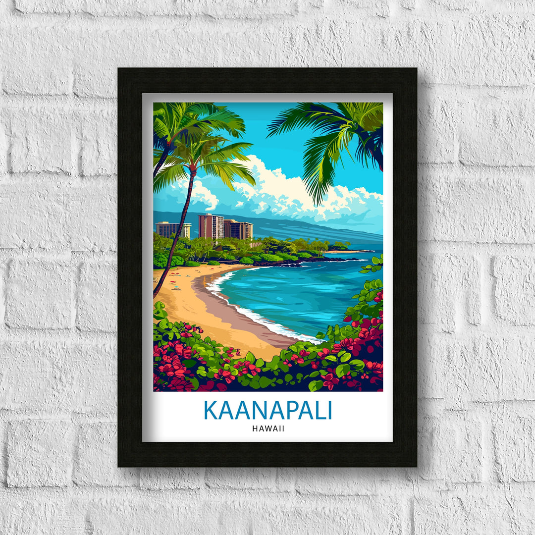 Kaanapali Beach Travel Print Hawaii Wall Art Maui Island Decor Kaanapali Beach Illustration Travel Poster Gift Beach House Decor