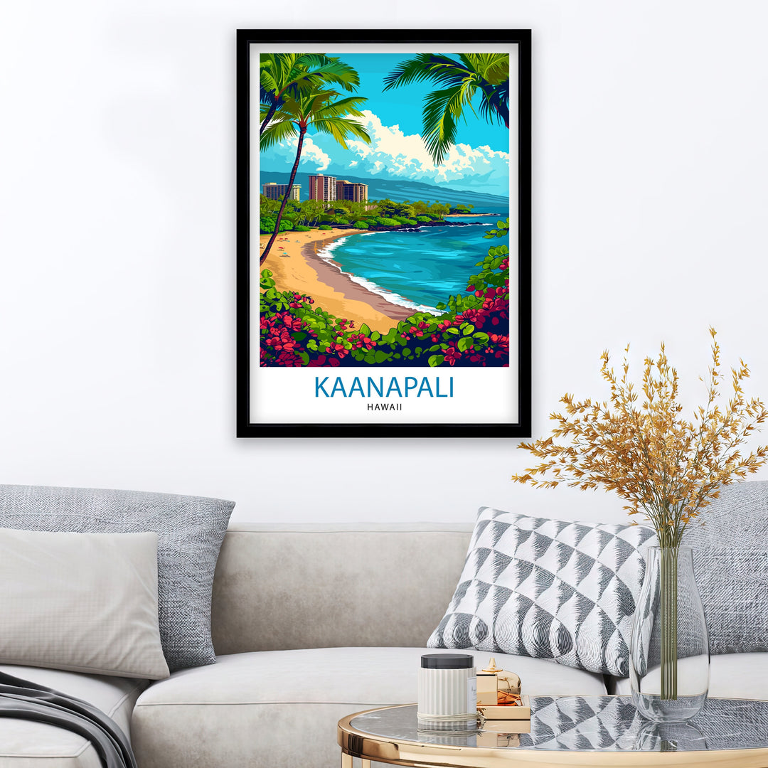 Kaanapali Beach Travel Print Hawaii Wall Art Maui Island Decor Kaanapali Beach Illustration Travel Poster Gift Beach House Decor