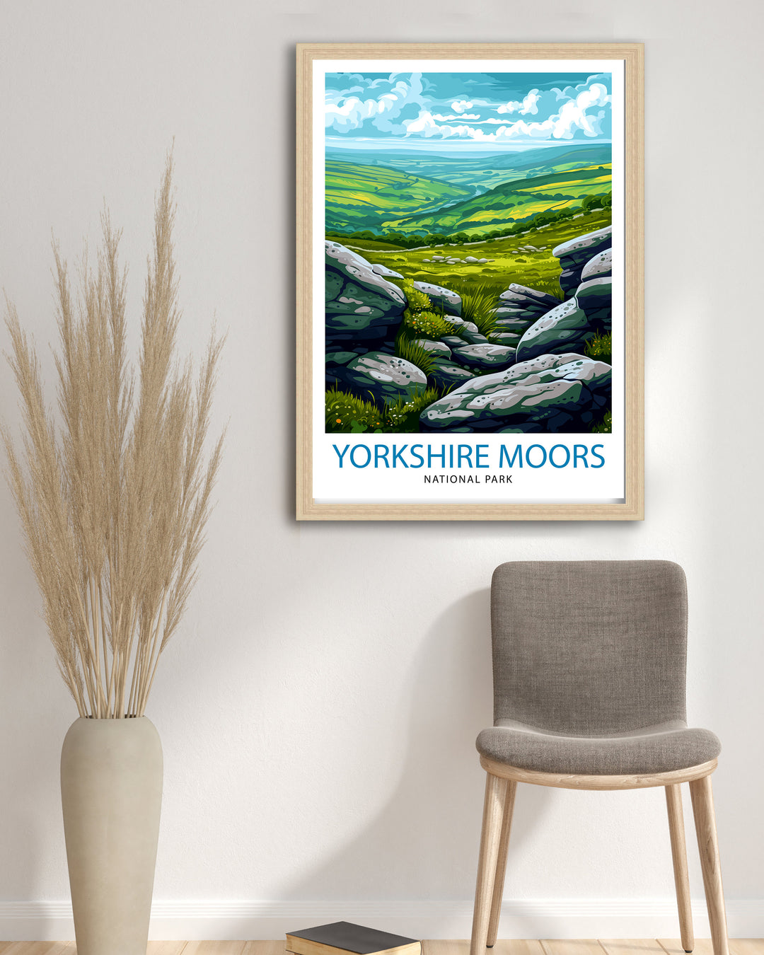 Yorkshire Moors Print English Countryside Art Heather Fields Poster British Moorland Wall Decor Wild Landscape Illustration Rural England