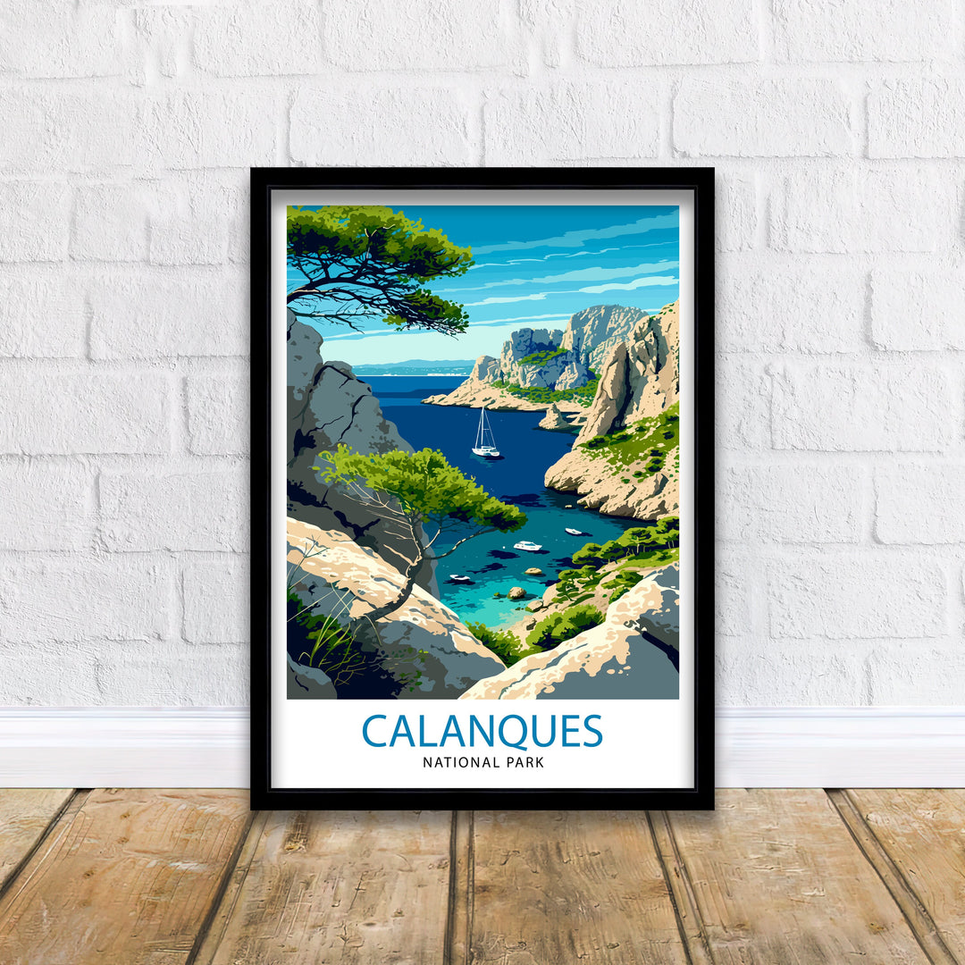 Calanques National Park Print French Riviera Art Mediterranean Coast Poster Provence Landscape Wall Decor France Nature Illustration