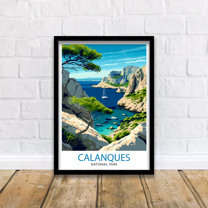 Calanques National Park Print French Riviera Art Mediterranean Coast Poster Provence Landscape Wall Decor France Nature Illustration