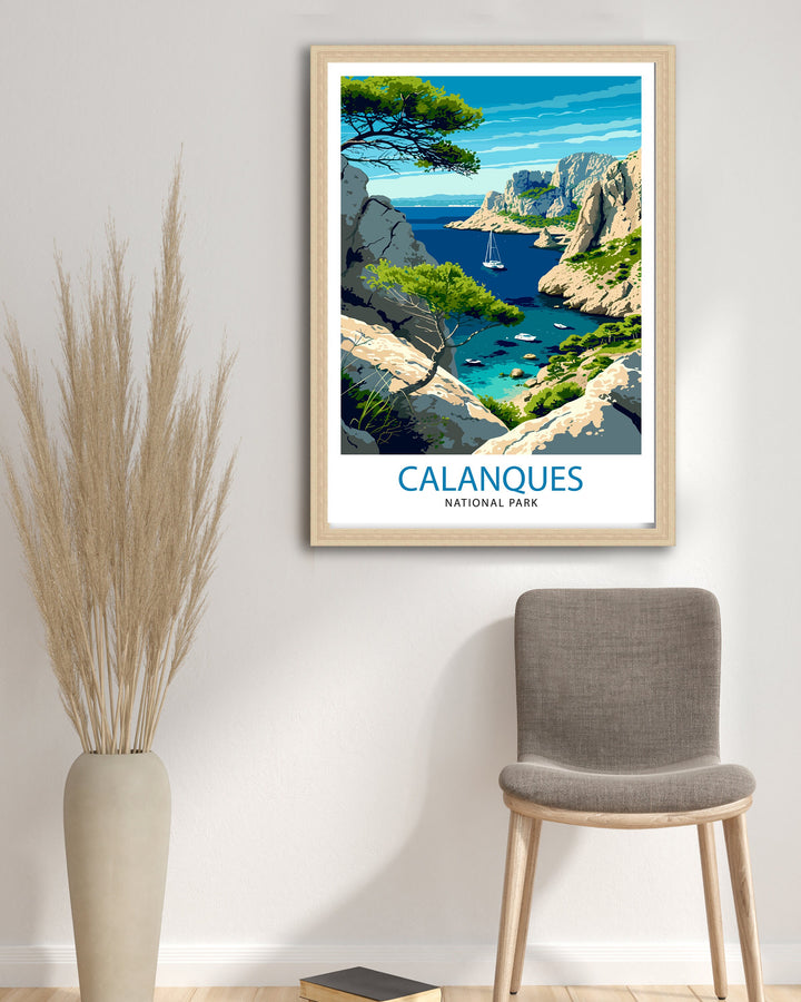 Calanques National Park Print French Riviera Art Mediterranean Coast Poster Provence Landscape Wall Decor France Nature Illustration