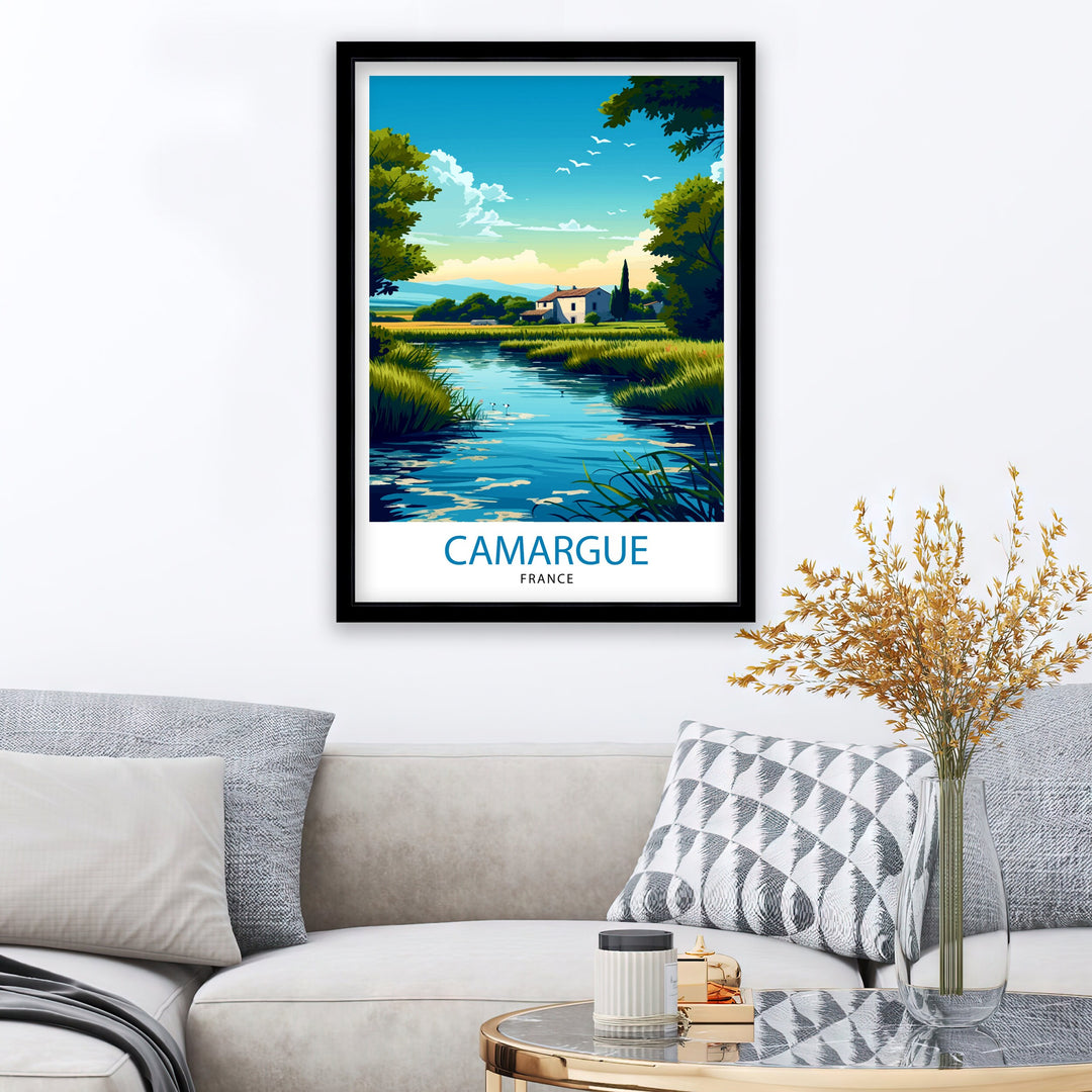 Camargue France Print Wild Wetlands Art Provence Nature Poster Flamingo Sanctuary Wall Decor French Delta Landscape Rhone River Estuary